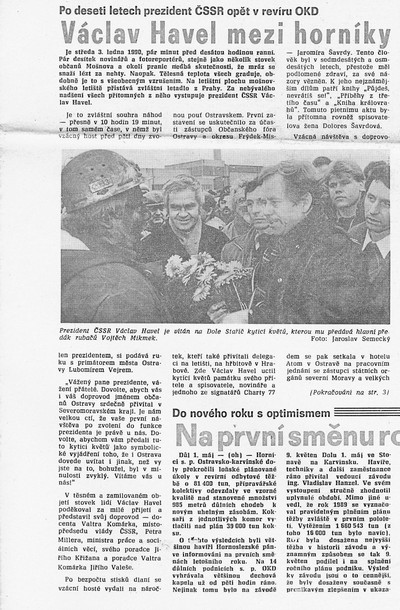 Václav Havel mezi horníky 1;  Ostravsko karvinský horník 5. ledna 1990