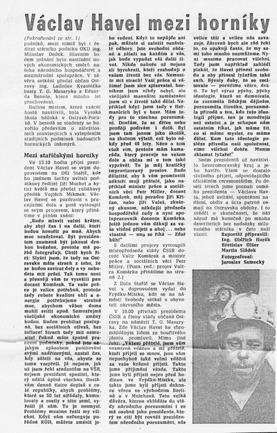 Václav Havel mezi horníky 1;  Ostravsko karvinský horník 5. ledna 1990
