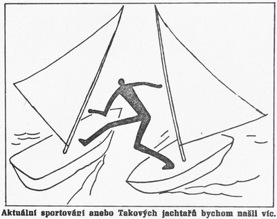 Aktuální sportování…, karikatura; Říjnový cíl. Týdeník pracujících státního podniku TOS Kuřim, 31. ledna 1990