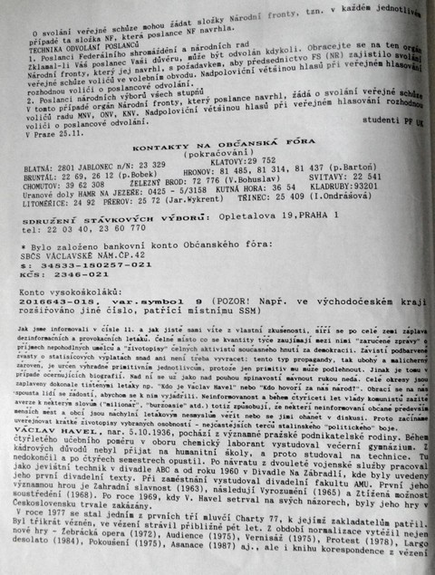 Stručný životopis Václava Havla 1;  Informační servis č. 13, Národní archiv