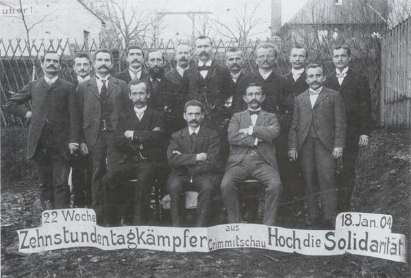Bojovníci za desetihodinovou pracovní dobu z Crimmitschau, 1904.